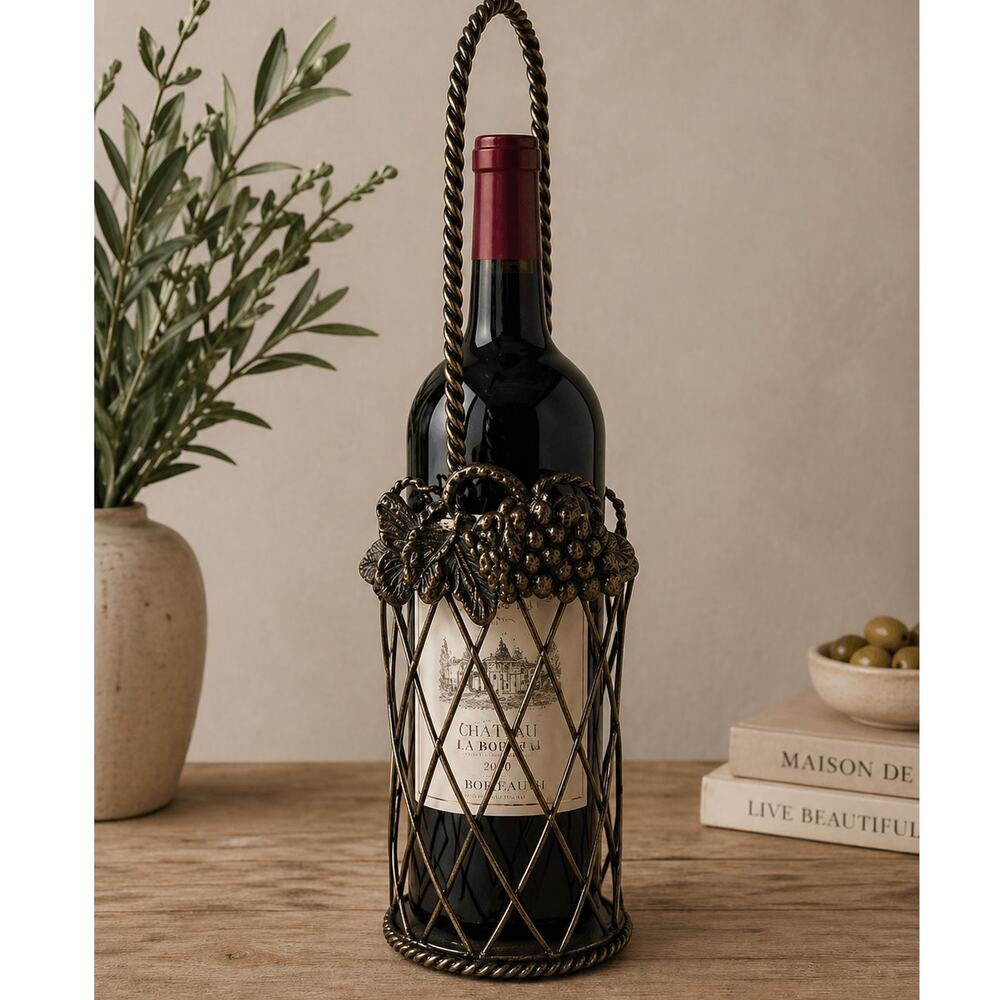 Metal Wine Bottle Holder Rustic Display Rack Tabletop Decor 14.5”
